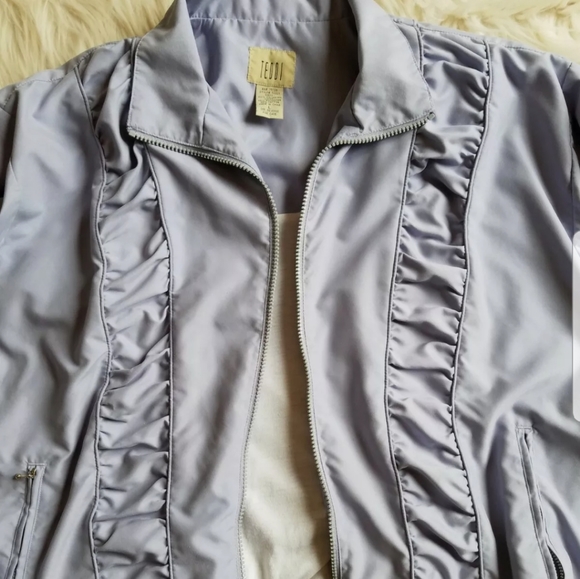 VTG Teddi Bomber Jacket Size L Periwinkle Dusty Blue Grandma Country - Picture 4 of 7